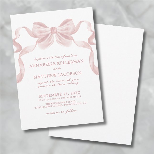 Blush Pink Whimsical Bow Elegant Wedding Invitation (Blush Pink Whimsical Bow Elegant Wedding Invitation)