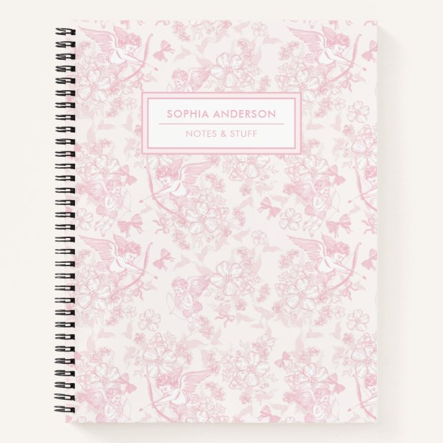 Blush Pink Whimsical Cupid & Cherry Blossom  Notebook (Front)