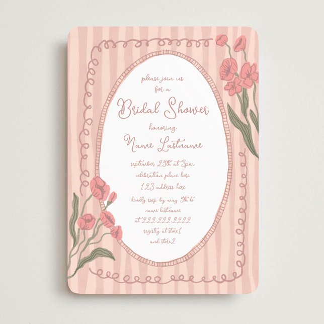 Blush Pink Whimsical Hand Painted Bridal Shower Invitation (Creator Uploaded)
