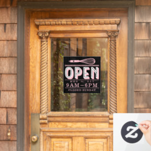 Blush Pink Whisk Open Hours Bakery Business Black