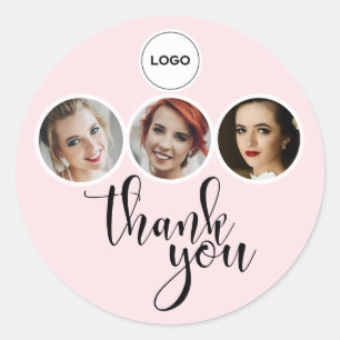 Blush Pink White 3 Photo MUA Logo Thank You Classic Round Sticker