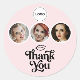 Blush Pink White 3 Photo MUA Logo Thank You Classic Round Sticker