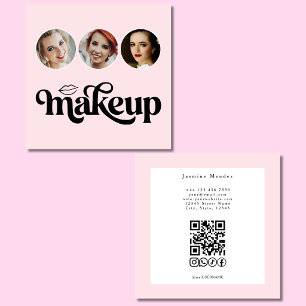 Blush Pink White 3 Photo MUA QR Code Socials Square Business Card