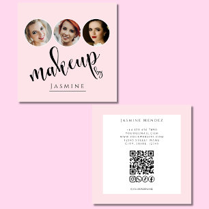 Blush Pink White 3 Photo MUA QR Code Socials Square Business Card