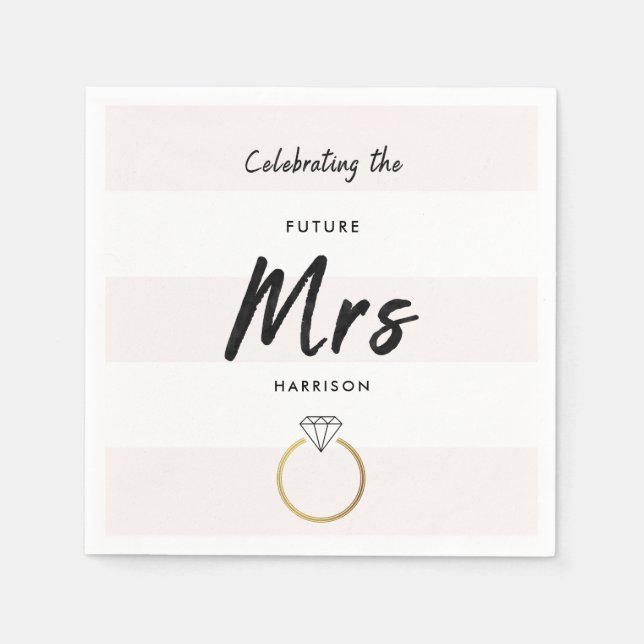 Blush Pink White 3 Stripe Future Mrs Bridal Shower Napkin (Front)