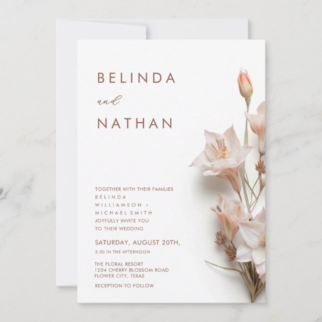 Blush Pink White 3D Flowers  Invitation (Front)
