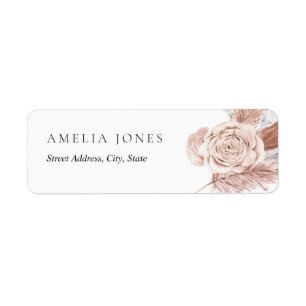 Blush Pink White Boho Flowers Address Label