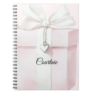 Blush Pink White Bow Gift Heart Charm Notebook