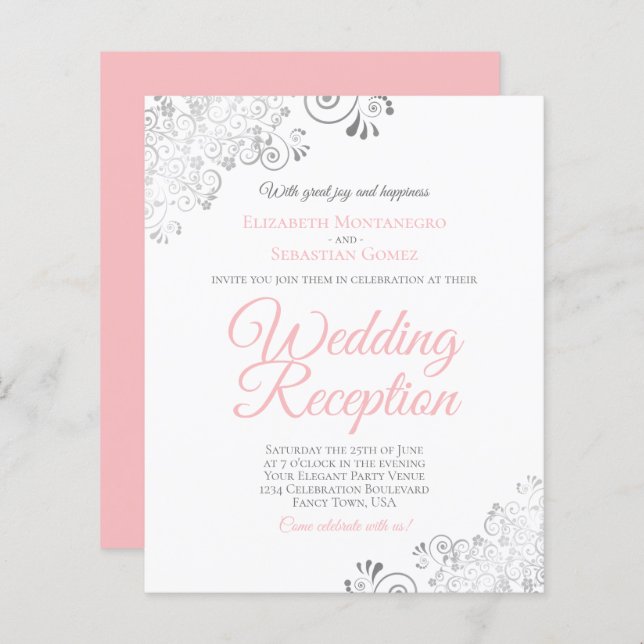 Blush Pink & White BUDGET Wedding Reception Invite (Front/Back)