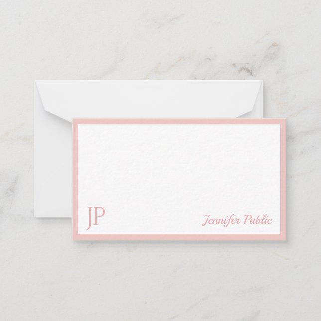 Blush Pink White Calligraphy Script Monogrammed Card (Front)