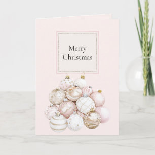 Blush Pink White Champagne Christmas Ornaments Card