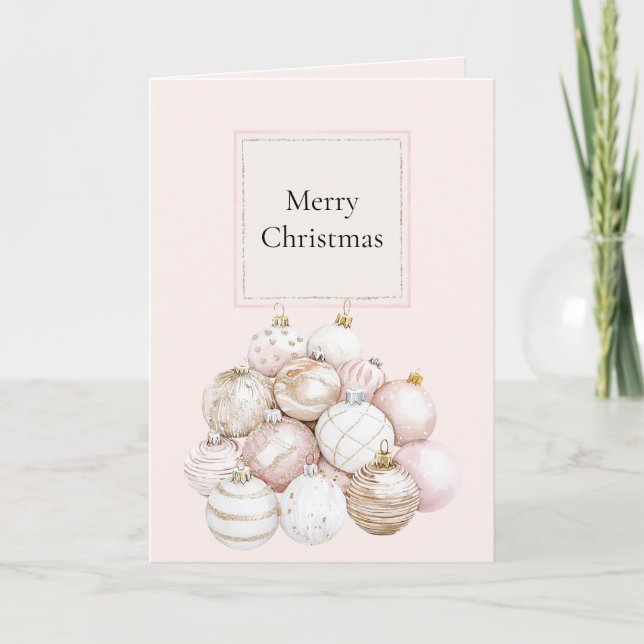 Blush Pink White Champagne Christmas Ornaments Card (Front)