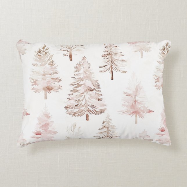 Blush pink white Christmas trees Decorative Cushion (Front)