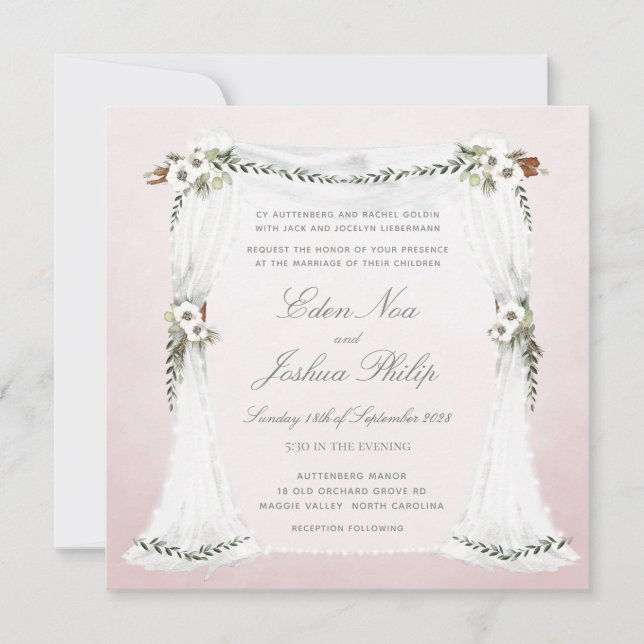 Blush Pink White Chuppah Wedding Invitation (Front)