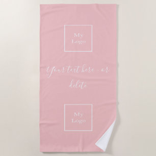 Blush pink white company logo text business beach towel