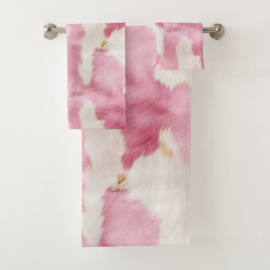 Blush Pink White Cowhide Animal Bath Towel Set