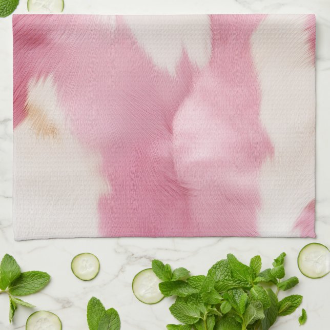 Blush Pink White Cowhide Animal Tea Towel (Folded)