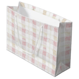 Blush Pink White Cream Plaid Stripes Bridal Shower Large Gift Bag