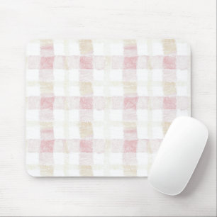 Blush Pink White Cream Plaid Stripes Mouse Pad