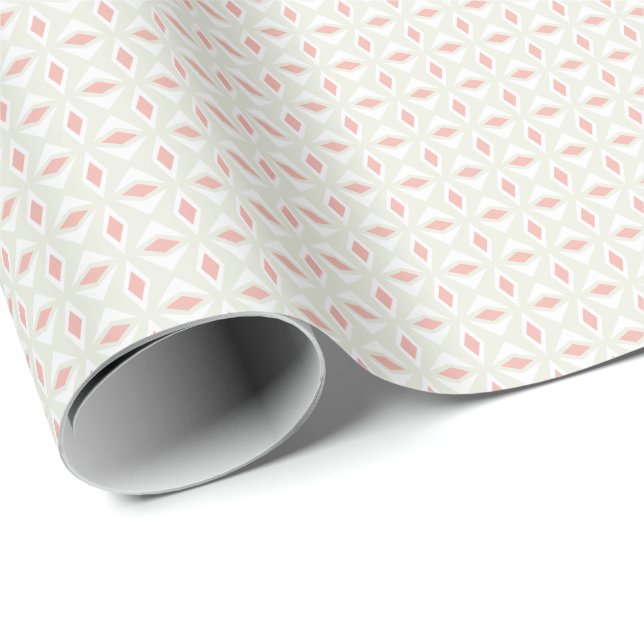 Blush Pink White Diamonds on Cream Wrapping Paper (Roll Corner)