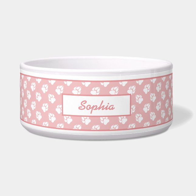 Blush Pink & White Dog Paw Pattern And Custom Name (Front)