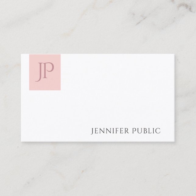 Blush Pink White Elegant Modern Monogram Simple Business Card (Front)