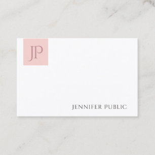 Blush Pink White Elegant Modern Simple Monogram Business Card