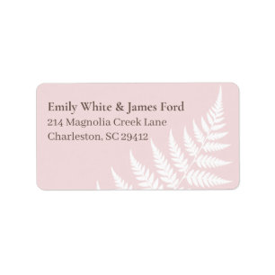 Blush Pink White Fern Couple Address Label