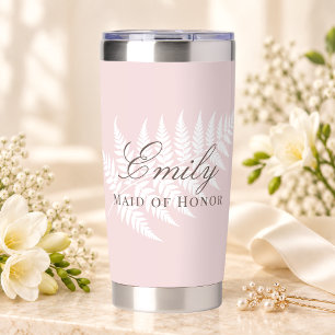 Blush Pink White Fern Elegant Maid of Honour Insulated Tumbler