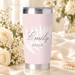 Blush Pink White Fern Elegant Pastel Bridal Insulated Tumbler