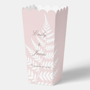 Blush Pink White Fern Elegant Pastel Popcorn Favour Box