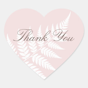 Blush Pink White Fern Elegant Thank You Heart Sticker