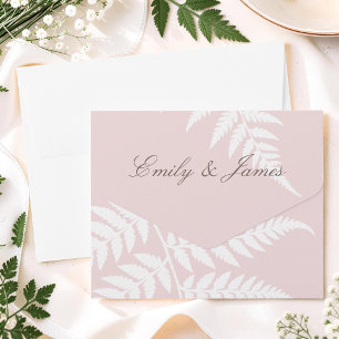 Blush Pink White Fern Elegant Wedding All In One Invitation