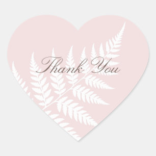 Blush Pink White Fern Elegant Wedding Thank You Heart Sticker