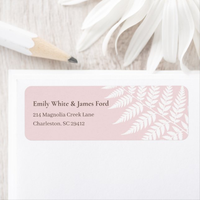 Blush Pink White Fern Return Address (Insitu)
