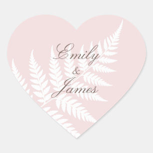 Blush Pink White Fern Romantic Botanical Heart Sticker