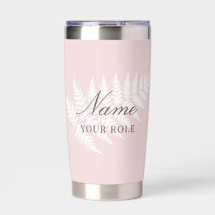 Blush Pink White Fern Stylish Name & Role Silver Insulated Tumbler