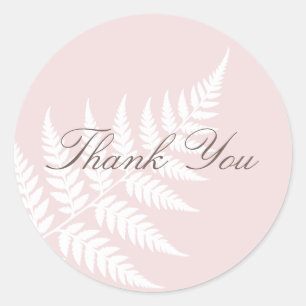 Blush Pink White Fern Woodland Thank You Classic Round Sticker