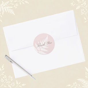 Blush Pink White Fern Woodland Thank You Classic Round Sticker
