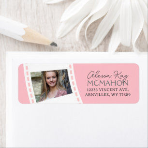 Blush Pink & White Filmstrip Photo Return Address