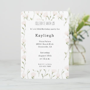 Blush Pink White Floral Birthday   Invitation