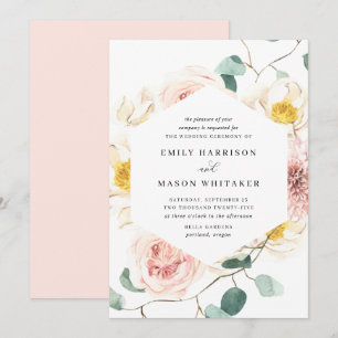 Blush Pink & White Floral Eucalyptus Wedding Invitation