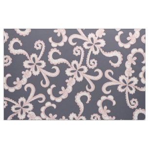 Blush Pink White Floral Lace on Navy Blue Fabric