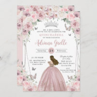 Blush Pink White Floral Princess Quinceañera XV 16