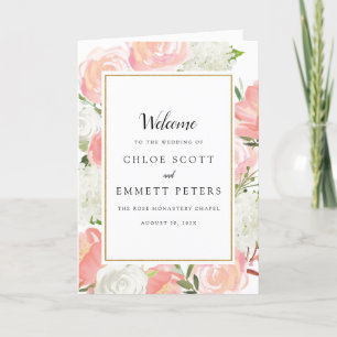 Blush Pink White Floral Wedding Booklet Program Programme