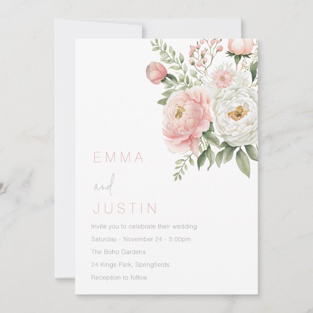 Blush Pink & White Floral Wedding Invitation (Front)