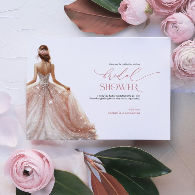 Blush Pink White Glam Gown Bridal Shower Thank You Invitation (Creator Uploaded)