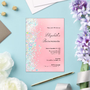 Blush Pink White Glitter Glam Bling Quinceanera Acrylic Invitations
