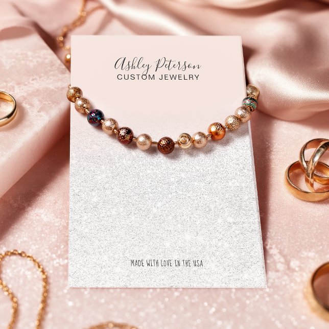 Blush pink white glitter jewellery necklace displa business card (Blush pink white glitter jewelry necklace display business card
)