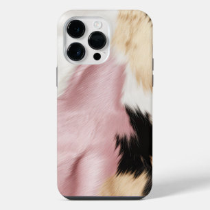 Blush Pink White Gold Black Cowhide Animal iPhone 14 Pro Max Case
